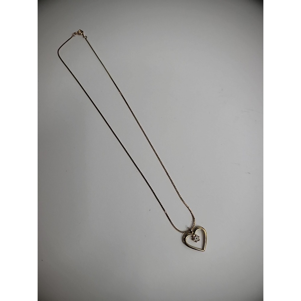 Vintage Gold Tone Heart Crystal Middle Gold Tone Chain Necklace Jewelry Costume - Picture 7 of 11